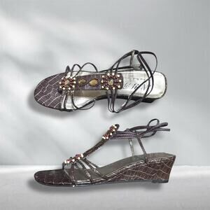 Y2k 2000s brown boho beaded sandals
